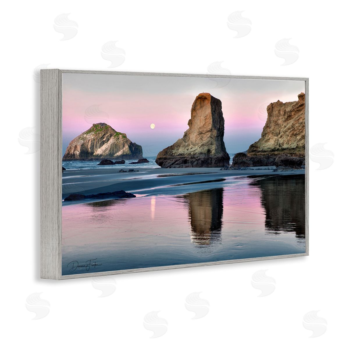 Moonlit Beach Cliffs Grey Frame Print Wall Art, Home Decor by Dennis Frates