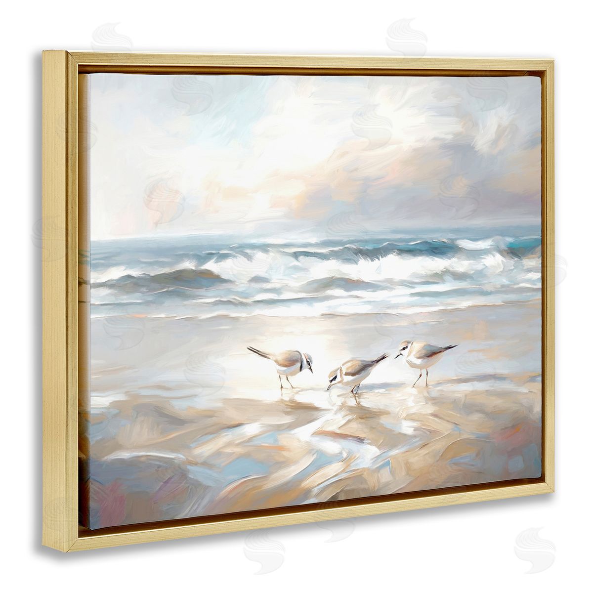 Blue Haven Bay Gold Floating Frame Canvas Wall Art, Home Decor by Ramona Murdock