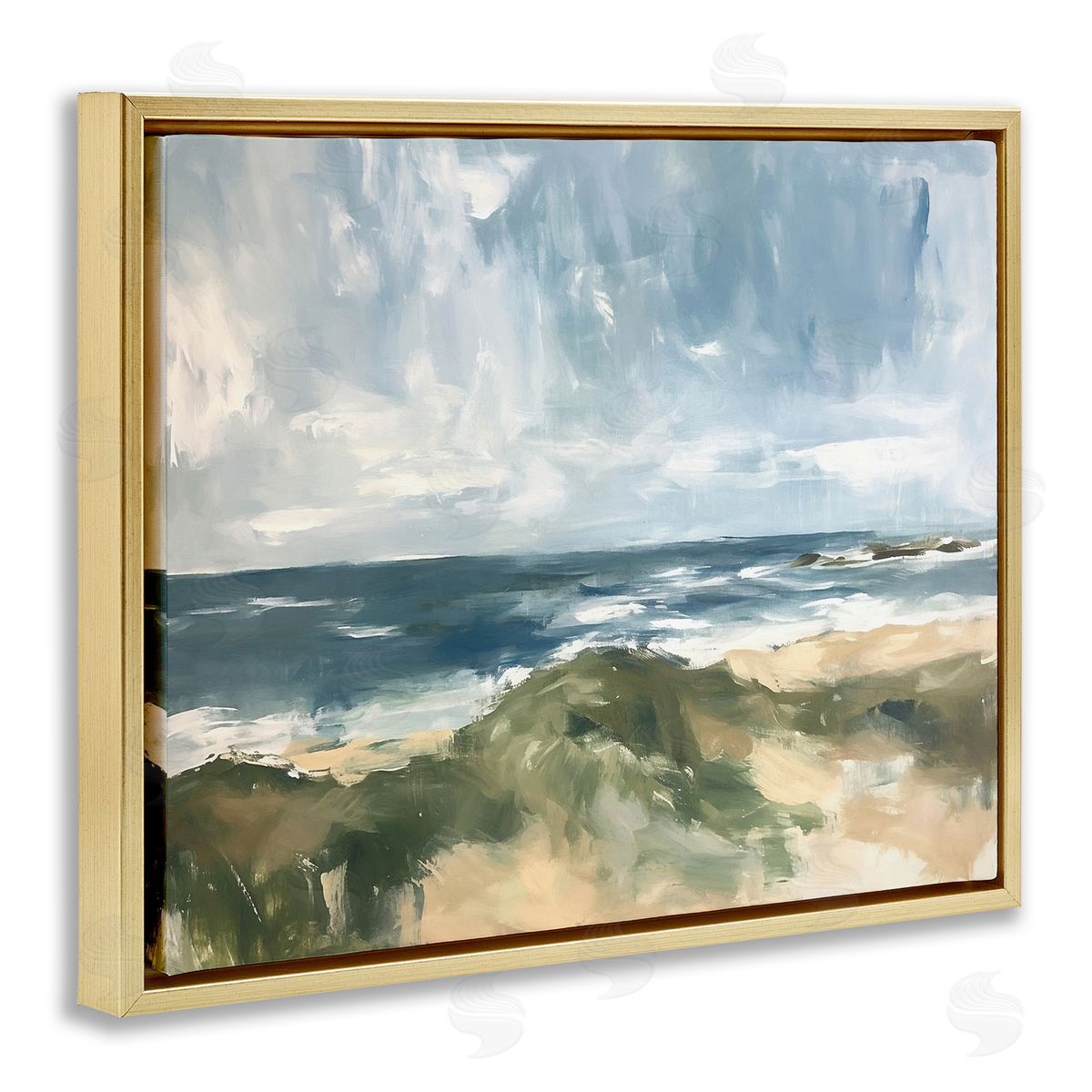 Coastal Wilderness Scenery Gold Floating Frame Canvas Wall Art, Home Decor by Ramona Murdock