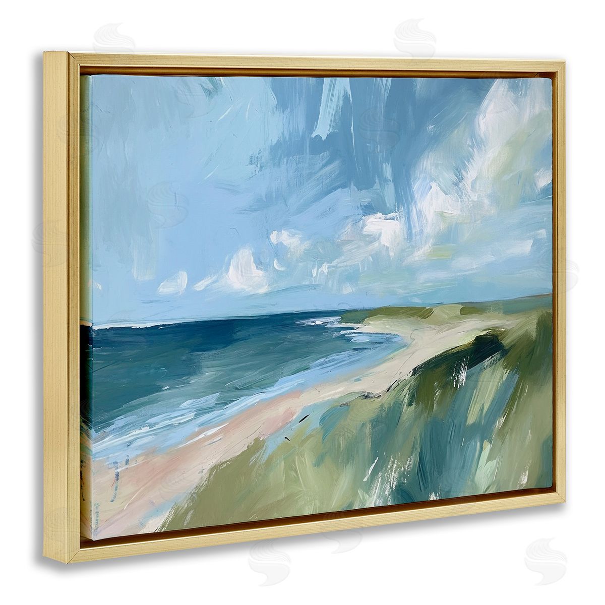 Coastal Wilderness Landscape Gold Floating Frame Canvas Wall Art, Home Decor by Ramona Murdock