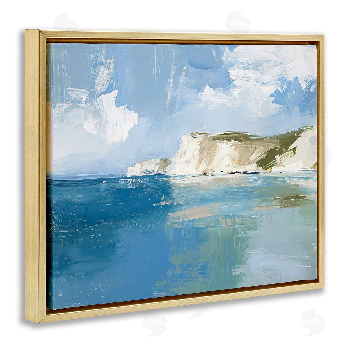 Coastal Wilderness Shore Gold Floating Frame Canvas Wall Art, Home Decor by Ramona Murdock