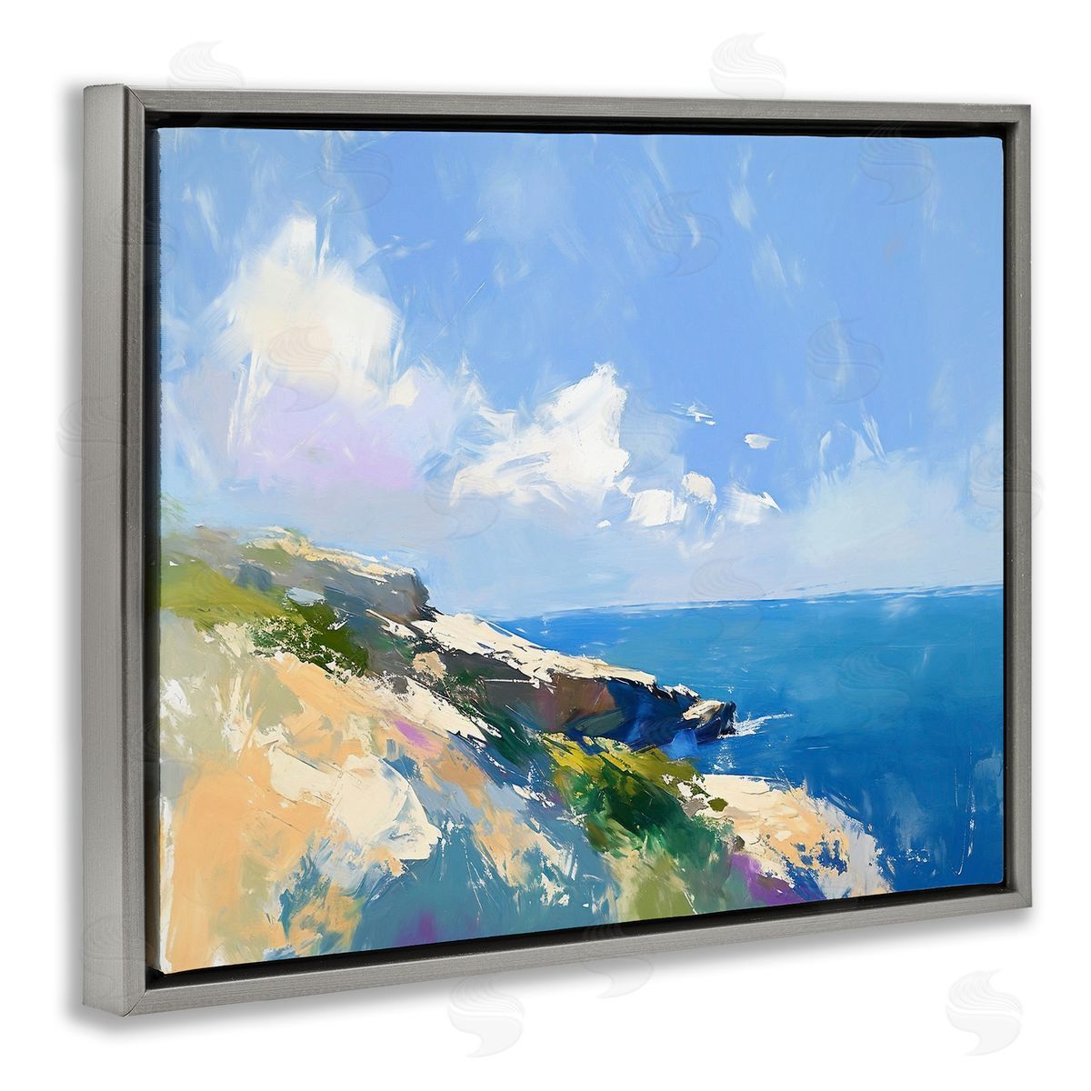 Rugged Coastline Landscape Grey Floating Frame Canvas Wall Art, Home Decor by Ramona Murdock