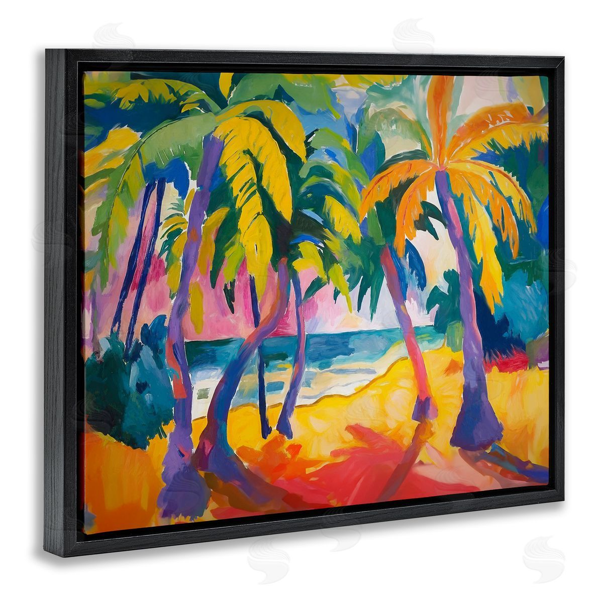 Tropical Palm Paradise Black Floating Frame Canvas Wall Art, Home Decor by Ramona Murdock