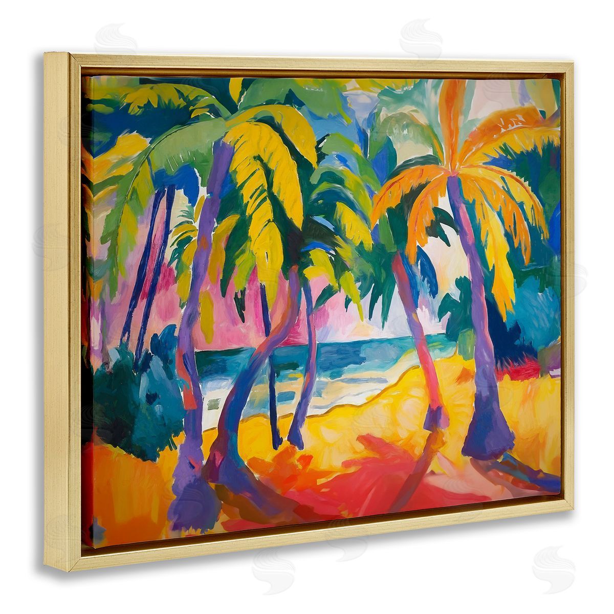 Tropical Palm Paradise Gold Floating Frame Canvas Wall Art, Home Decor by Ramona Murdock