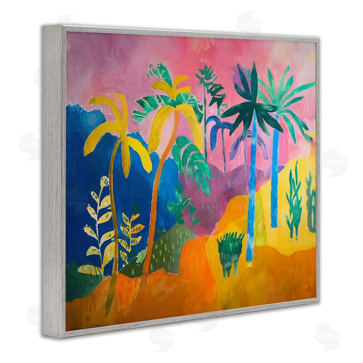 Vivid Tropical Palms Grey Frame Print Wall Art, Home Decor by Ramona Murdock