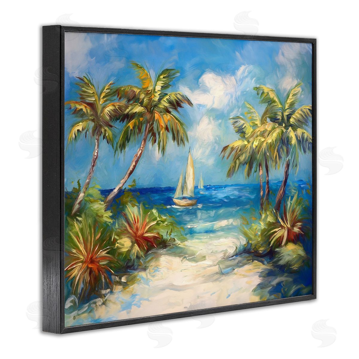 Tropical Paradise Harbor Black Frame Print Wall Art, Home Decor by Ramona Murdock
