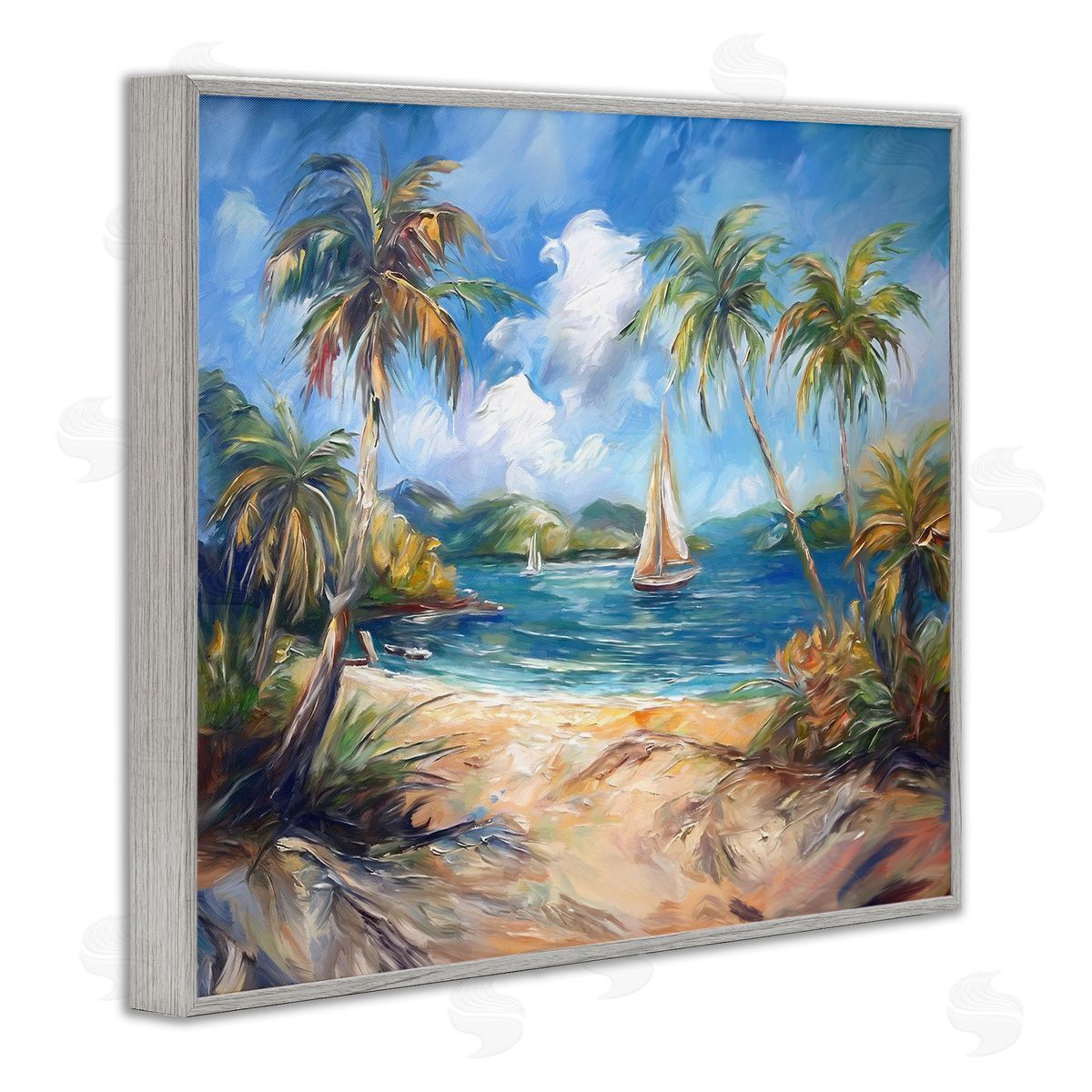 Paradise Beach Harbor Grey Frame Print Wall Art, Home Decor by Ramona Murdock
