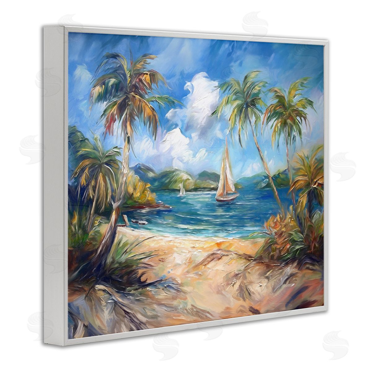 Paradise Beach Harbor White Frame Print Wall Art, Home Decor by Ramona Murdock