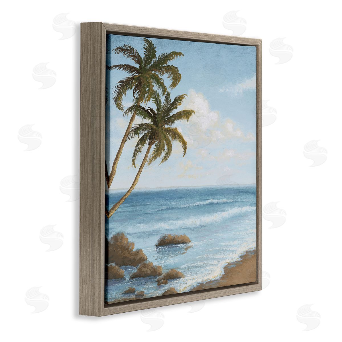 Palm Trees Looming Beach Brown Floating Frame Canvas Wall Art, Home Decor by Michael Marcon