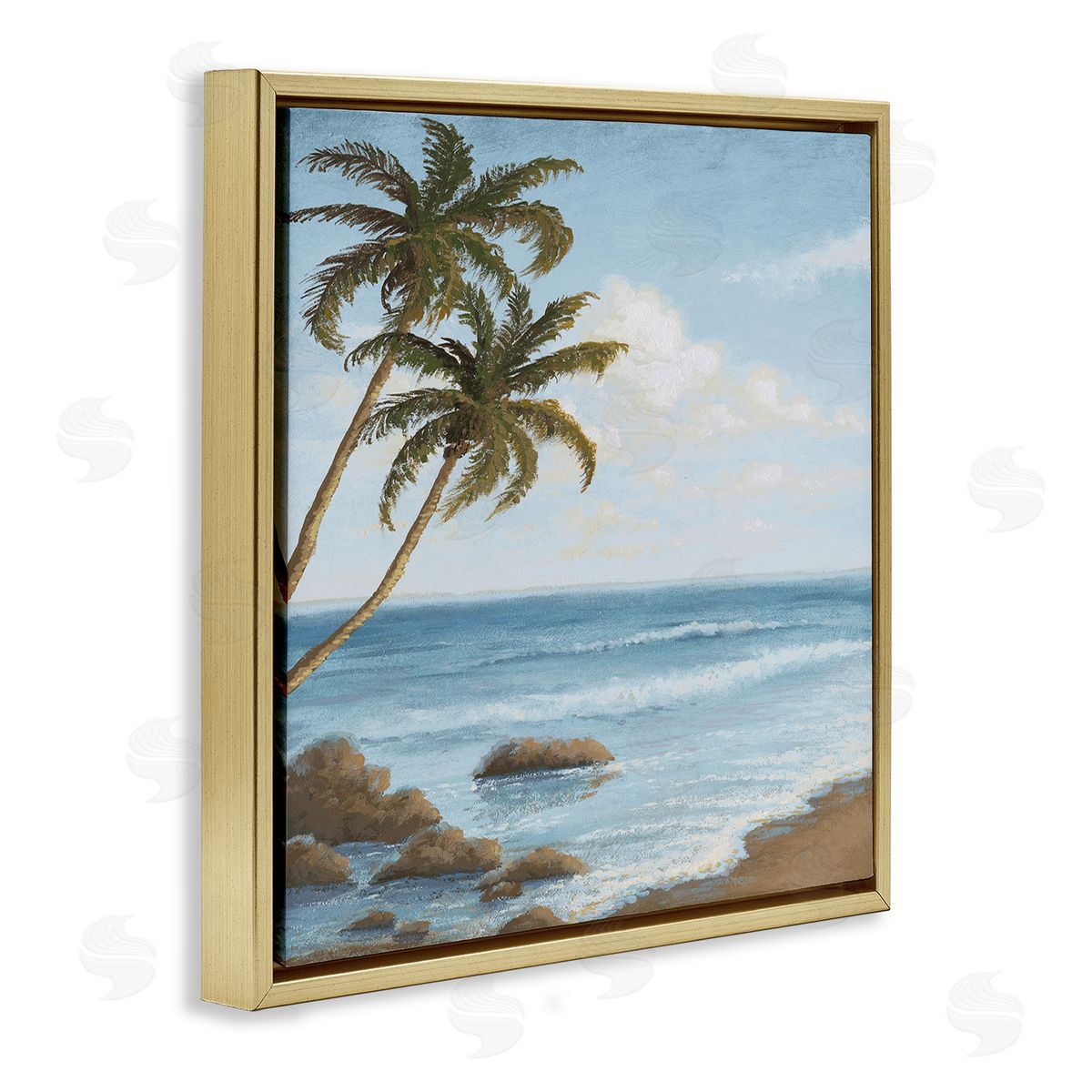 Palm Trees Looming Beach Gold Floating Frame Canvas Wall Art, Home Decor by Michael Marcon