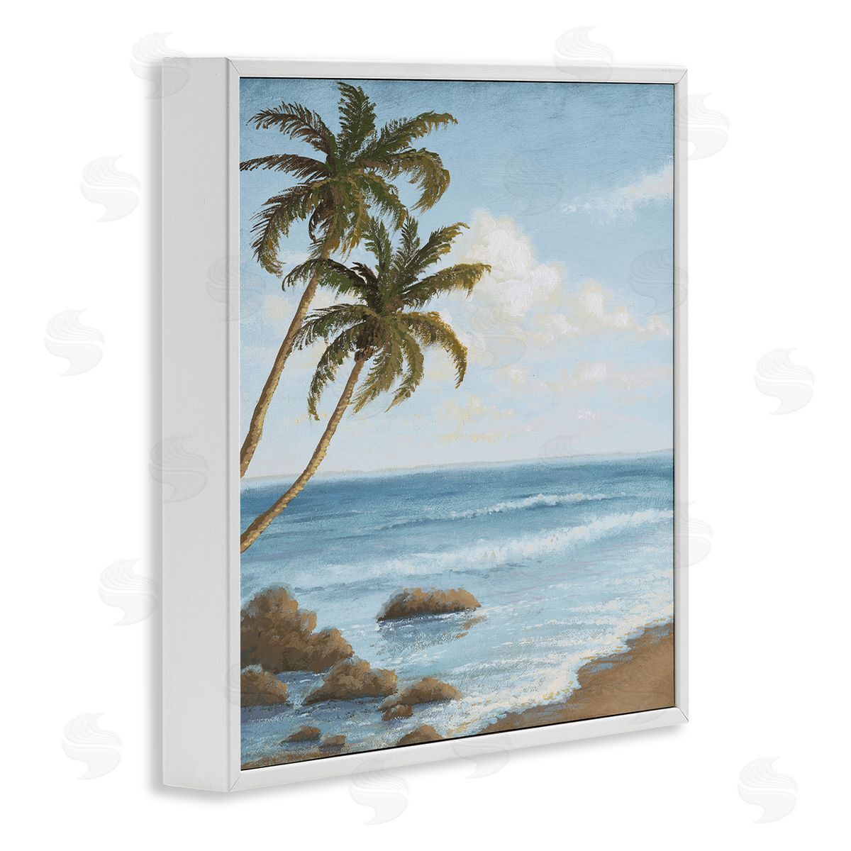 Palm Trees Looming Beach White Frame Print Wall Art, Home Decor by Michael Marcon