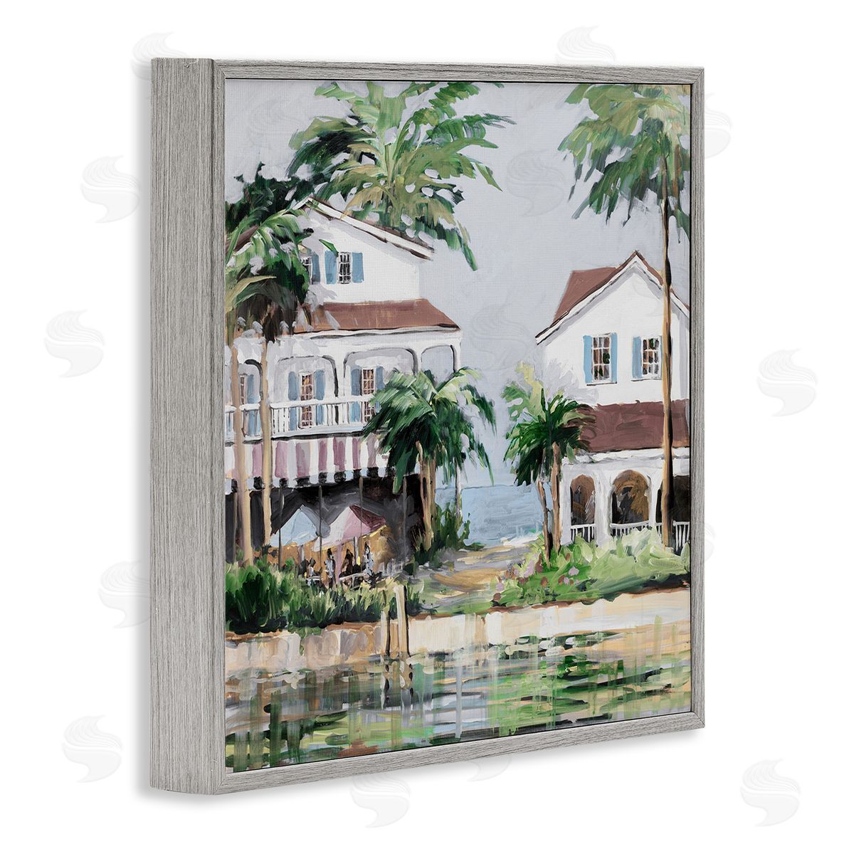Coastal Bay Cottages Grey Frame Print Wall Art, Home Decor by Jane Slivka