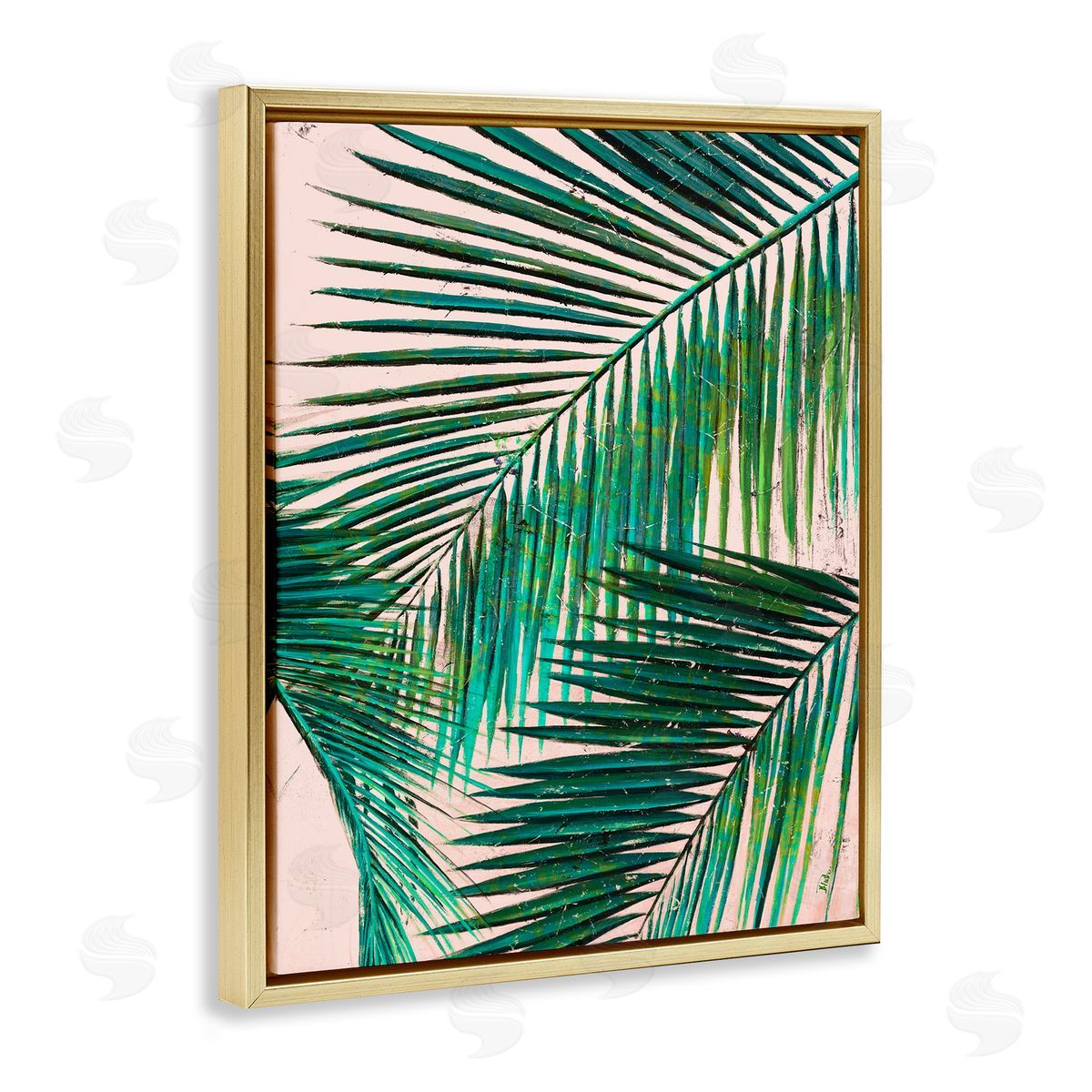 Flowing Palm Fronds Gold Floating Frame Canvas Wall Art, Home Decor by Patricia Pinto