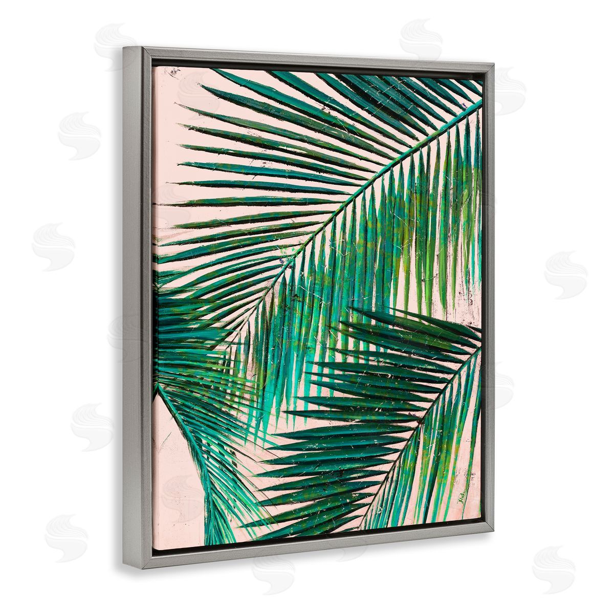 Flowing Palm Fronds Grey Floating Frame Canvas Wall Art, Home Decor by Patricia Pinto