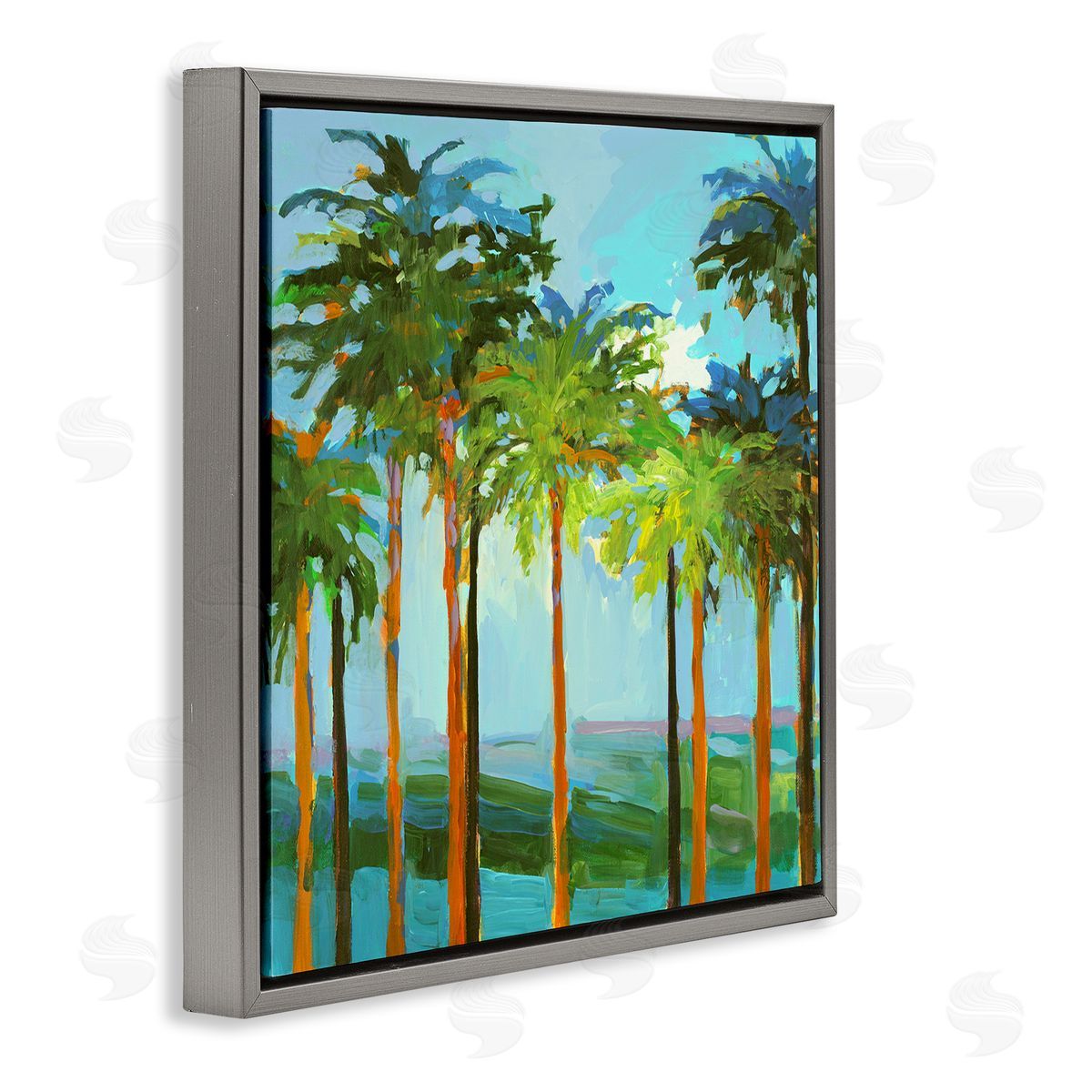 Tall Palms Abstraction Grey Floating Frame Canvas Wall Art, Home Decor by Jane Slivka
