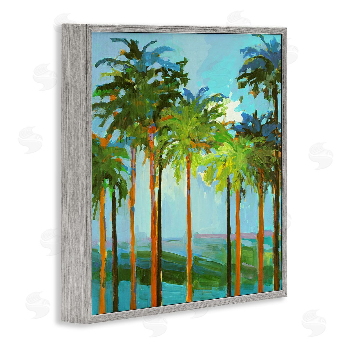 Tall Palms Abstraction Grey Frame Print Wall Art, Home Decor by Jane Slivka