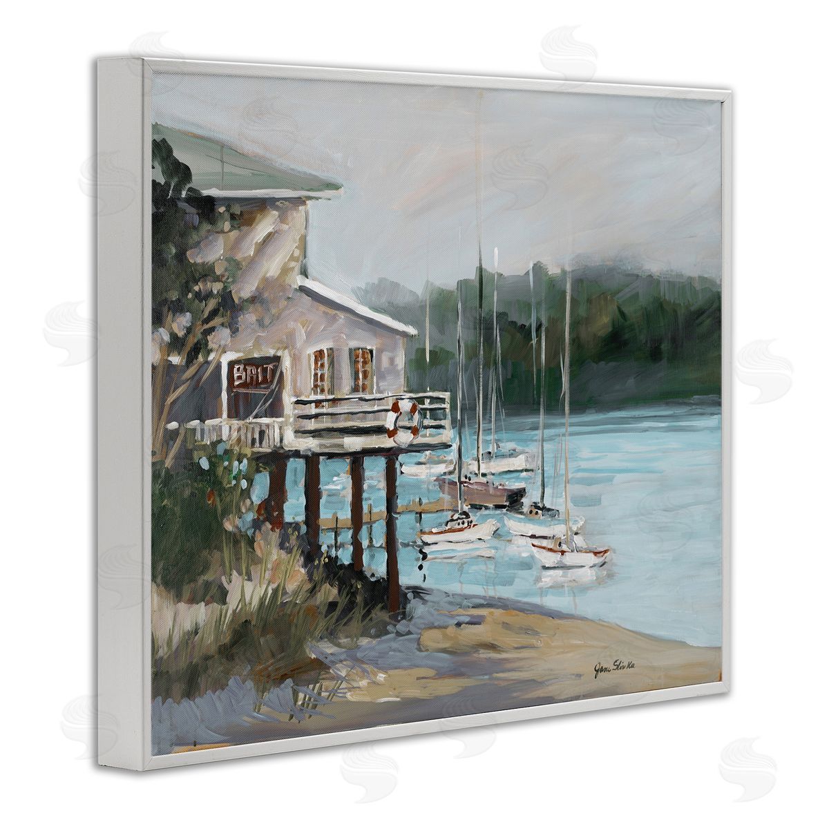 Boat Marina Harbor White Frame Print Wall Art, Home Decor by Jane Slivka