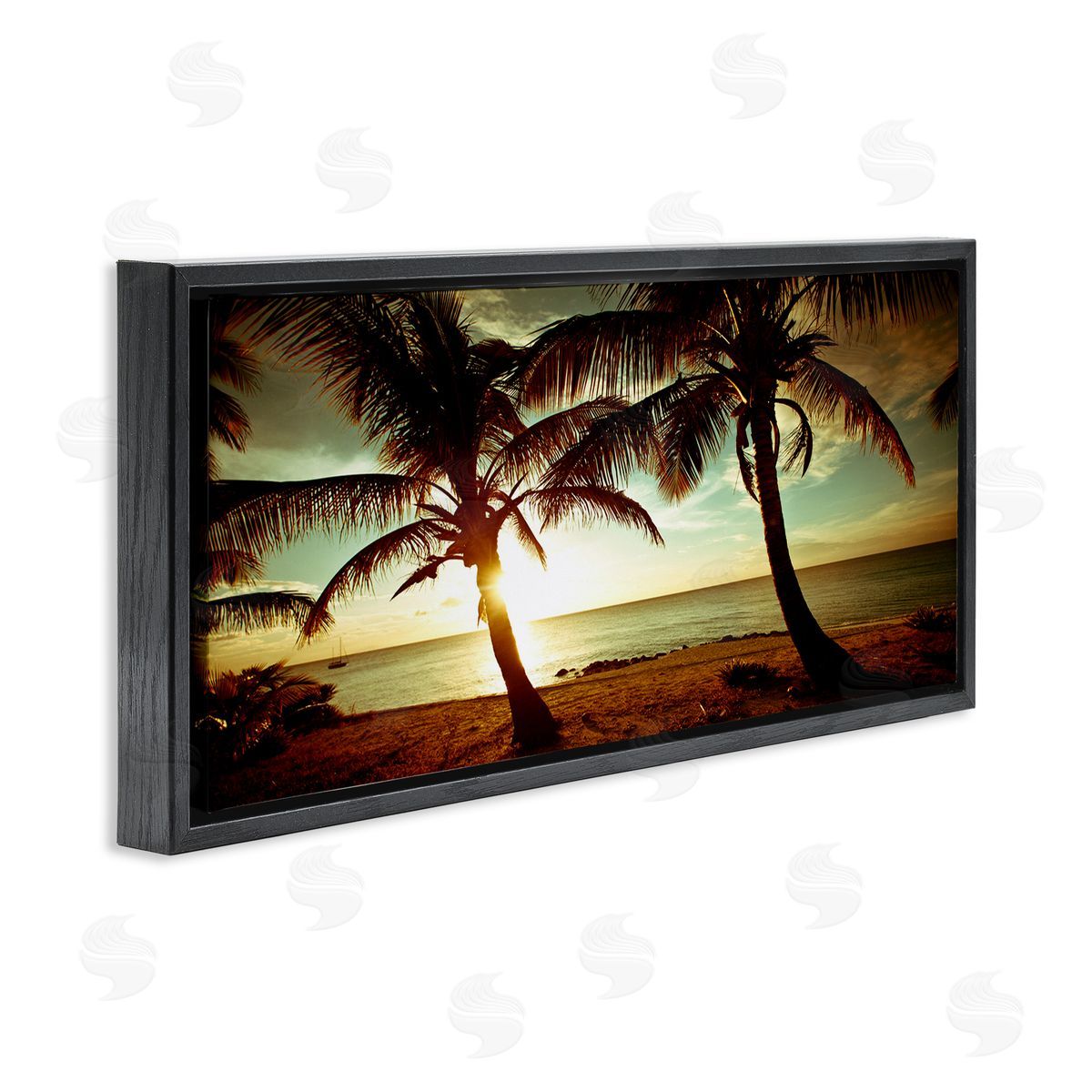 Sunlit Palm Trees Black Floating Frame Canvas Wall Art, Home Decor by Susan Bryant