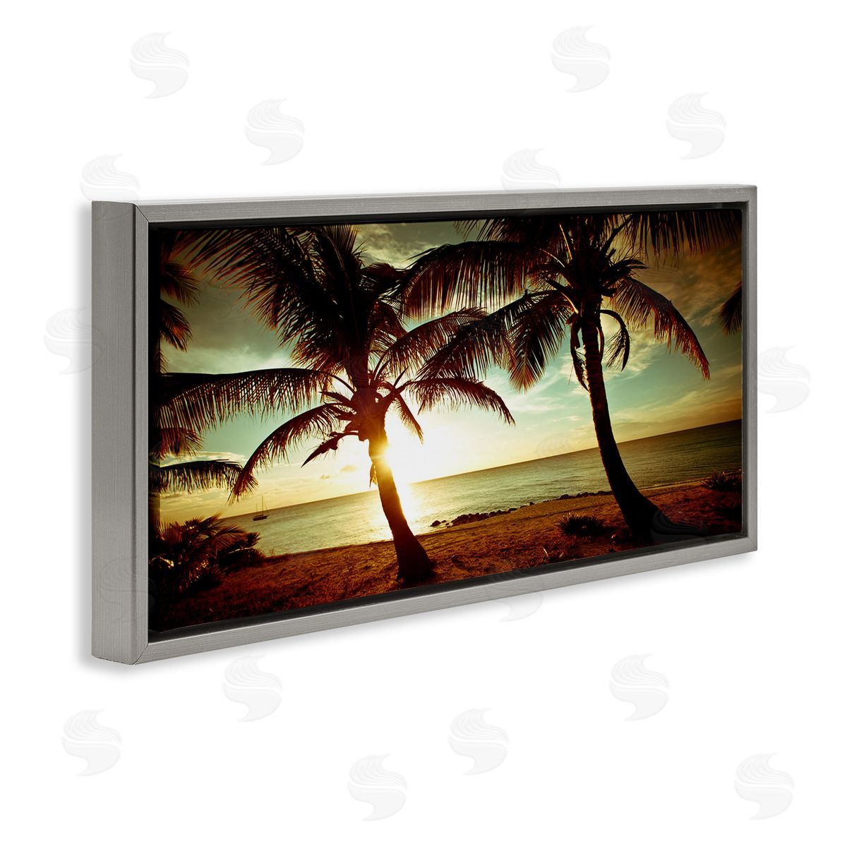 Sunlit Palm Trees Grey Floating Frame Canvas Wall Art, Home Decor by Susan Bryant