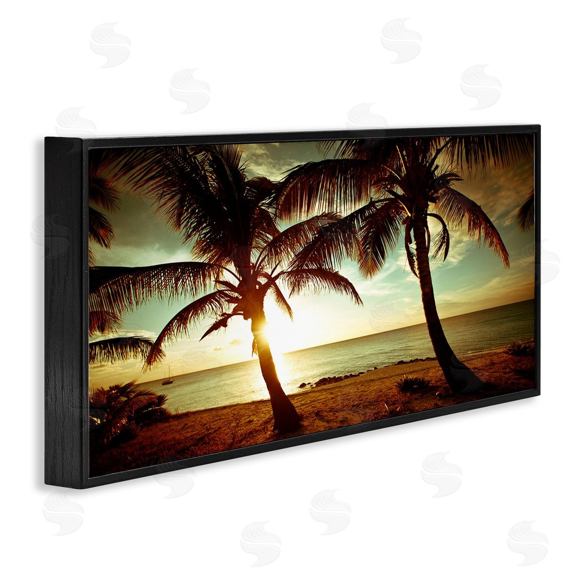 Sunlit Palm Trees Black Frame Print Wall Art, Home Decor by Susan Bryant