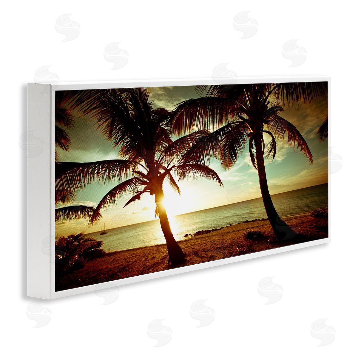Sunlit Palm Trees White Frame Print Wall Art, Home Decor by Susan Bryant