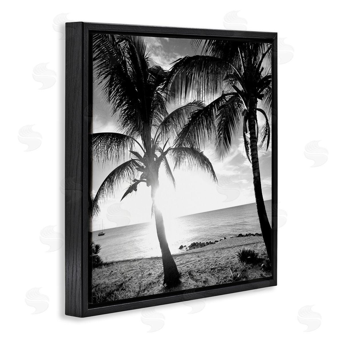 Sunlit Palm Silhouettes Black Floating Frame Canvas Wall Art, Home Decor by Susan Bryant
