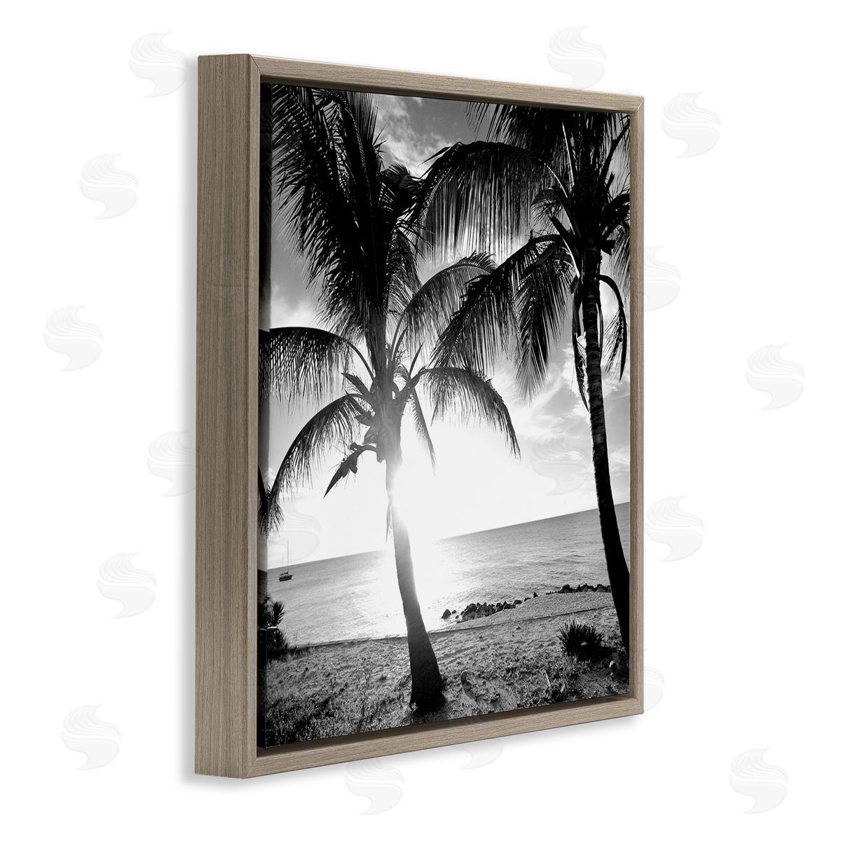 Sunlit Palm Silhouettes Brown Floating Frame Canvas Wall Art, Home Decor by Susan Bryant