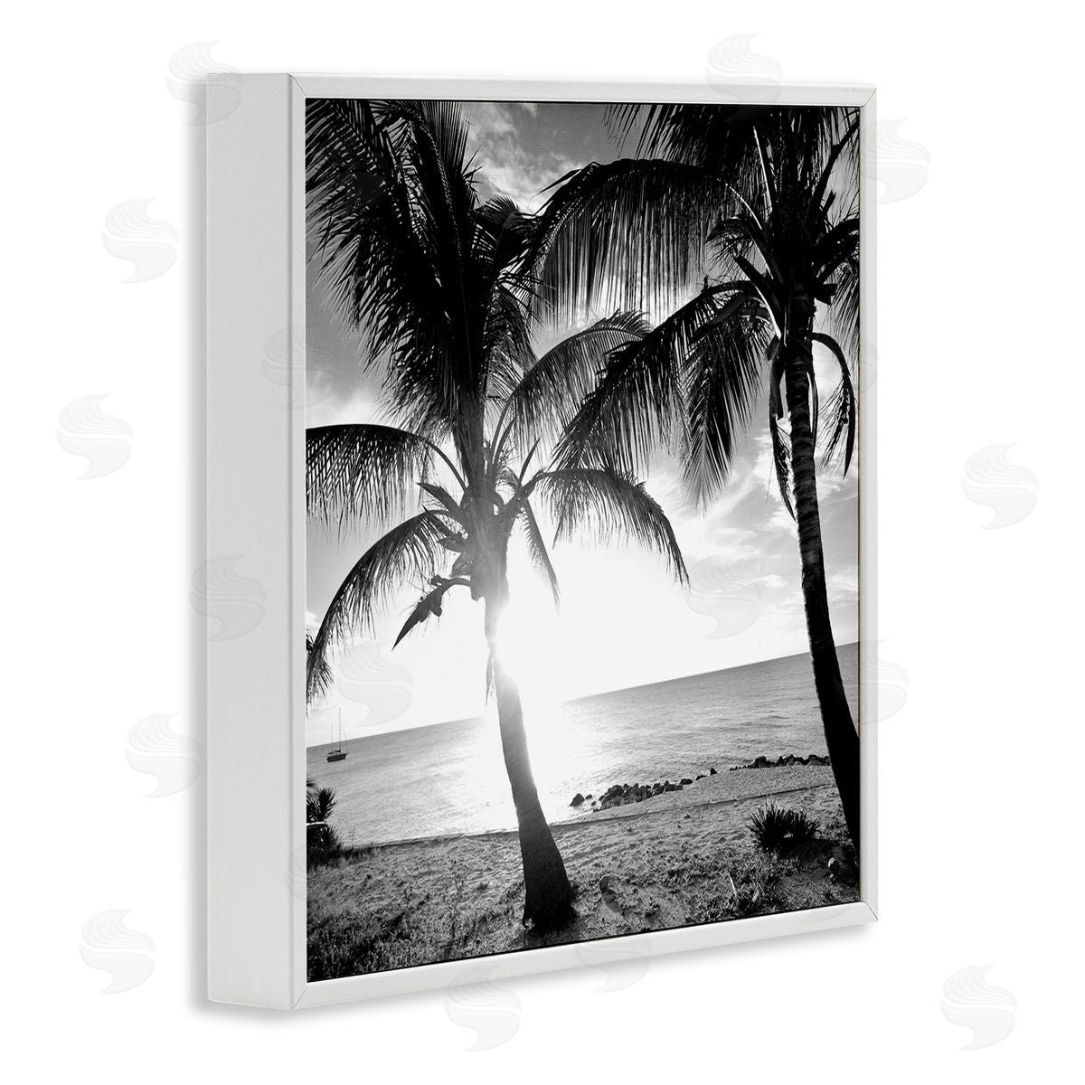Sunlit Palm Silhouettes White Frame Print Wall Art, Home Decor by Susan Bryant