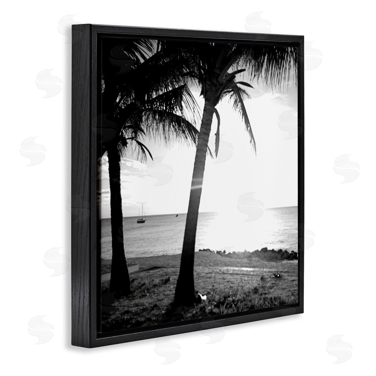 Palm Tree Silhouettes Black Floating Frame Canvas Wall Art, Home Decor by Susan Bryant