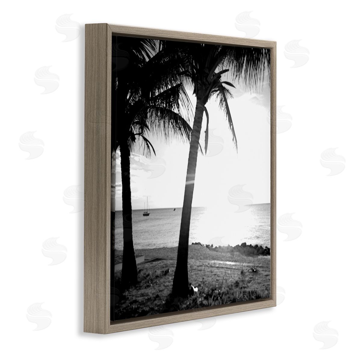 Palm Tree Silhouettes Brown Floating Frame Canvas Wall Art, Home Decor by Susan Bryant