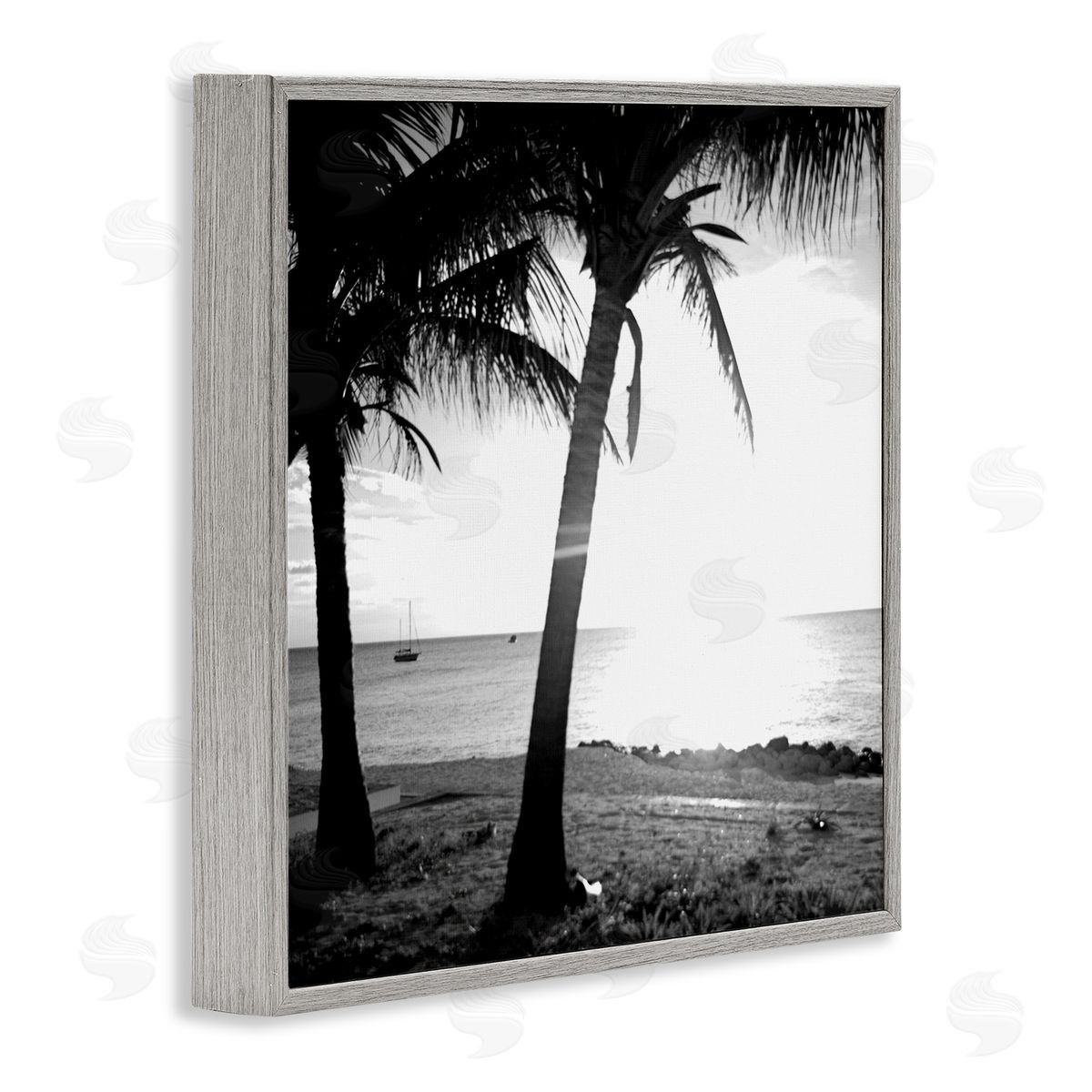 Palm Tree Silhouettes Grey Frame Print Wall Art, Home Decor by Susan Bryant