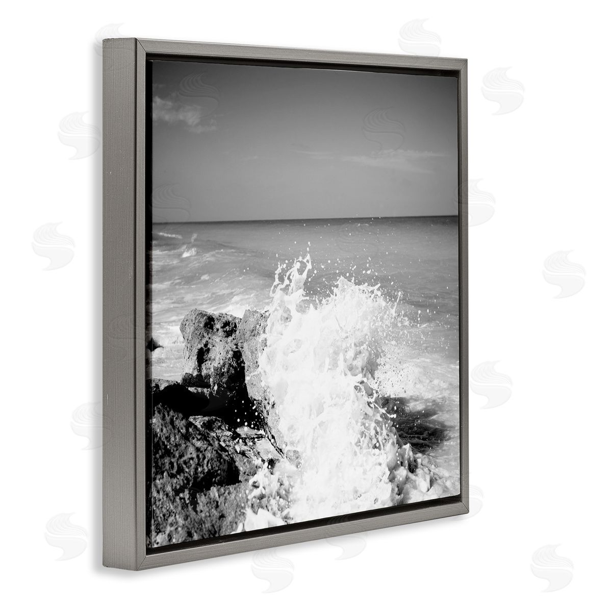 Splashing Rough Waters Grey Floating Frame Canvas Wall Art, Home Decor by Susan Bryant