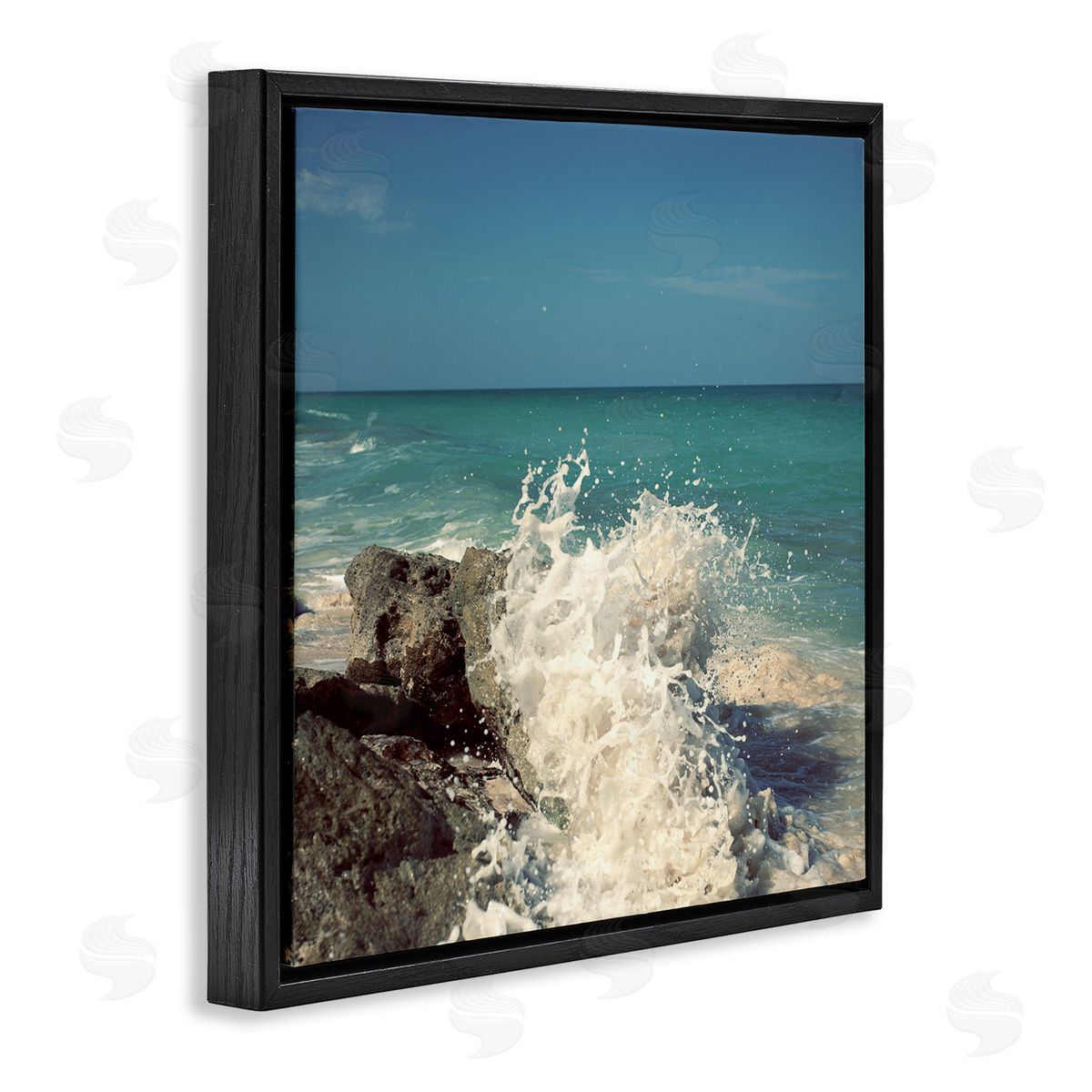 Splashing Beach Spray Black Floating Frame Canvas Wall Art, Home Decor by Susan Bryant
