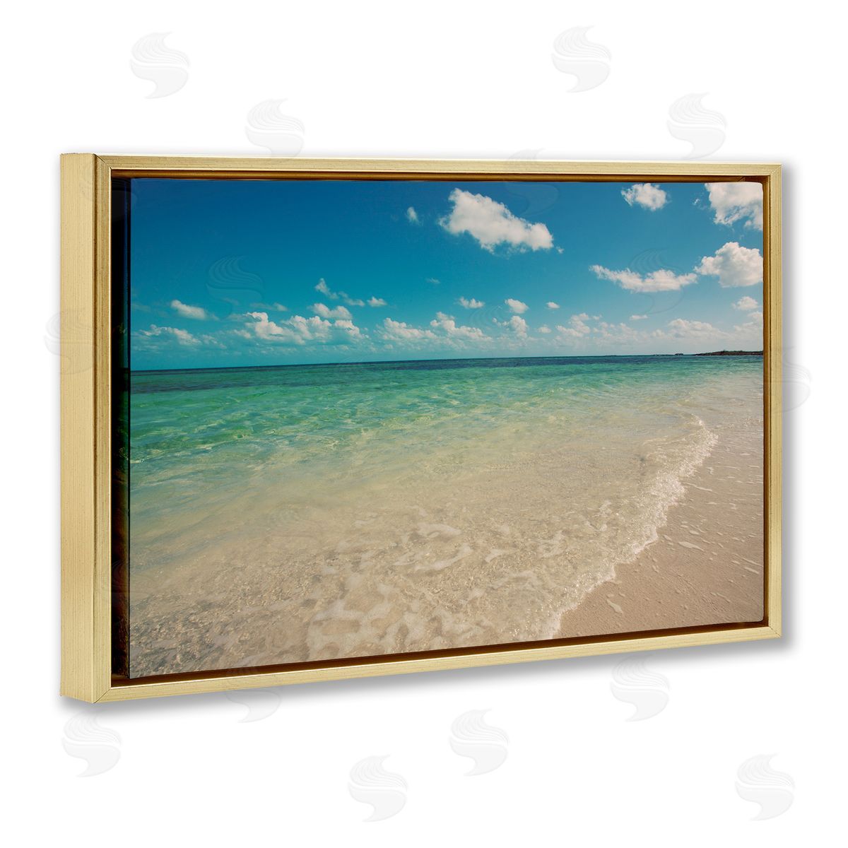 Tranquil Coast Shore Gold Floating Frame Canvas Wall Art, Home Decor by Susan Bryant