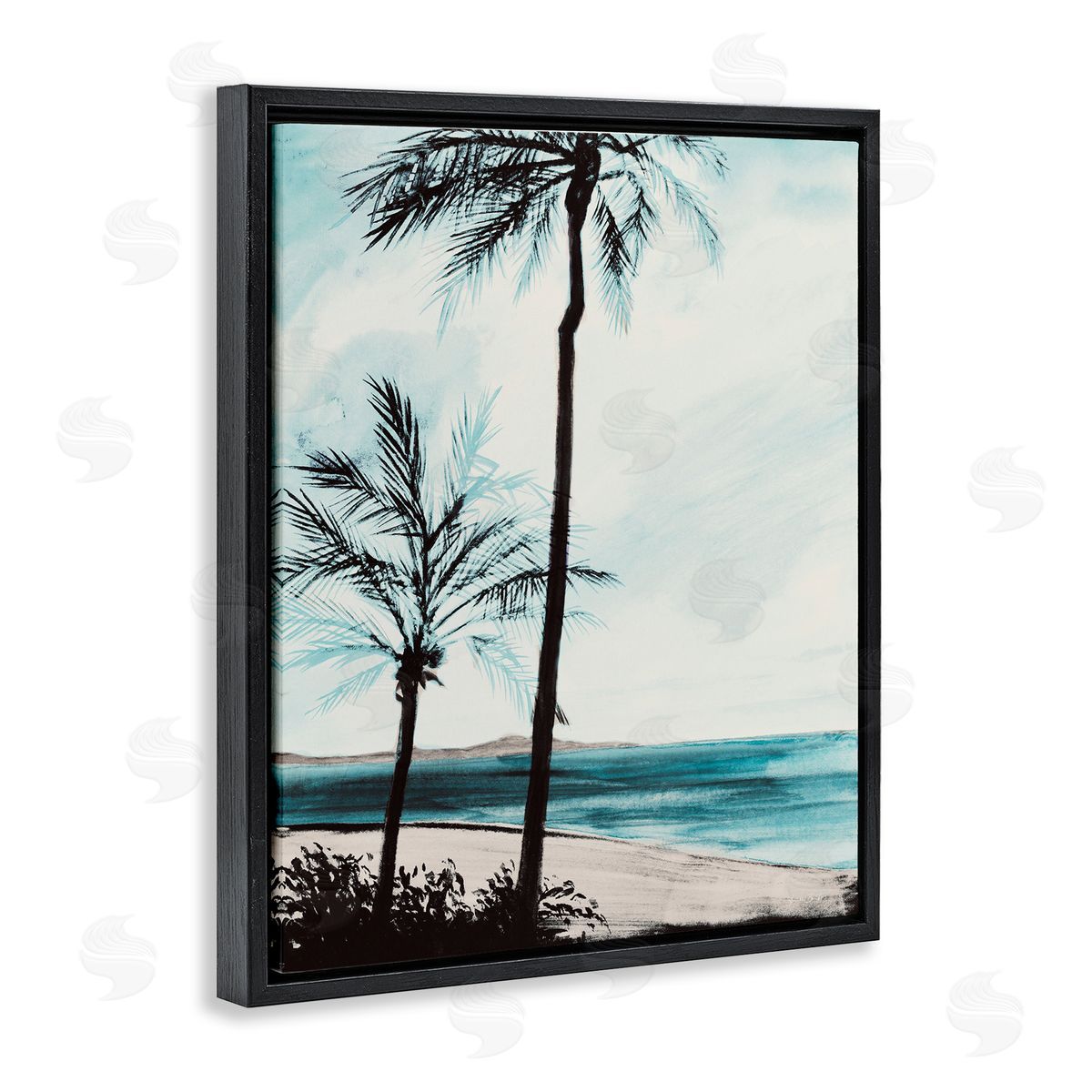 Beach Palm Silhouettes Black Floating Frame Canvas Wall Art, Home Decor by Linda Baliko