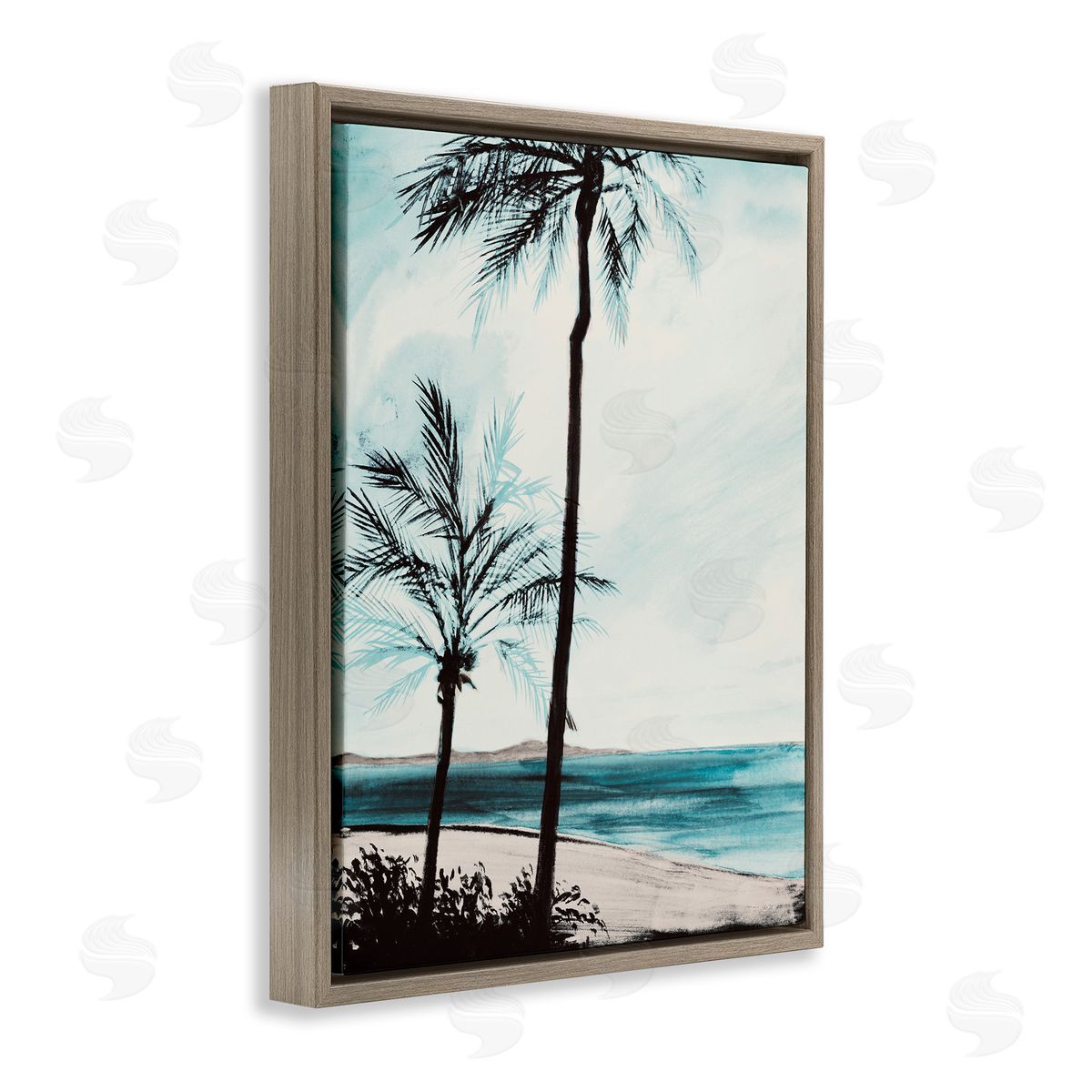 Beach Palm Silhouettes Brown Floating Frame Canvas Wall Art, Home Decor by Linda Baliko