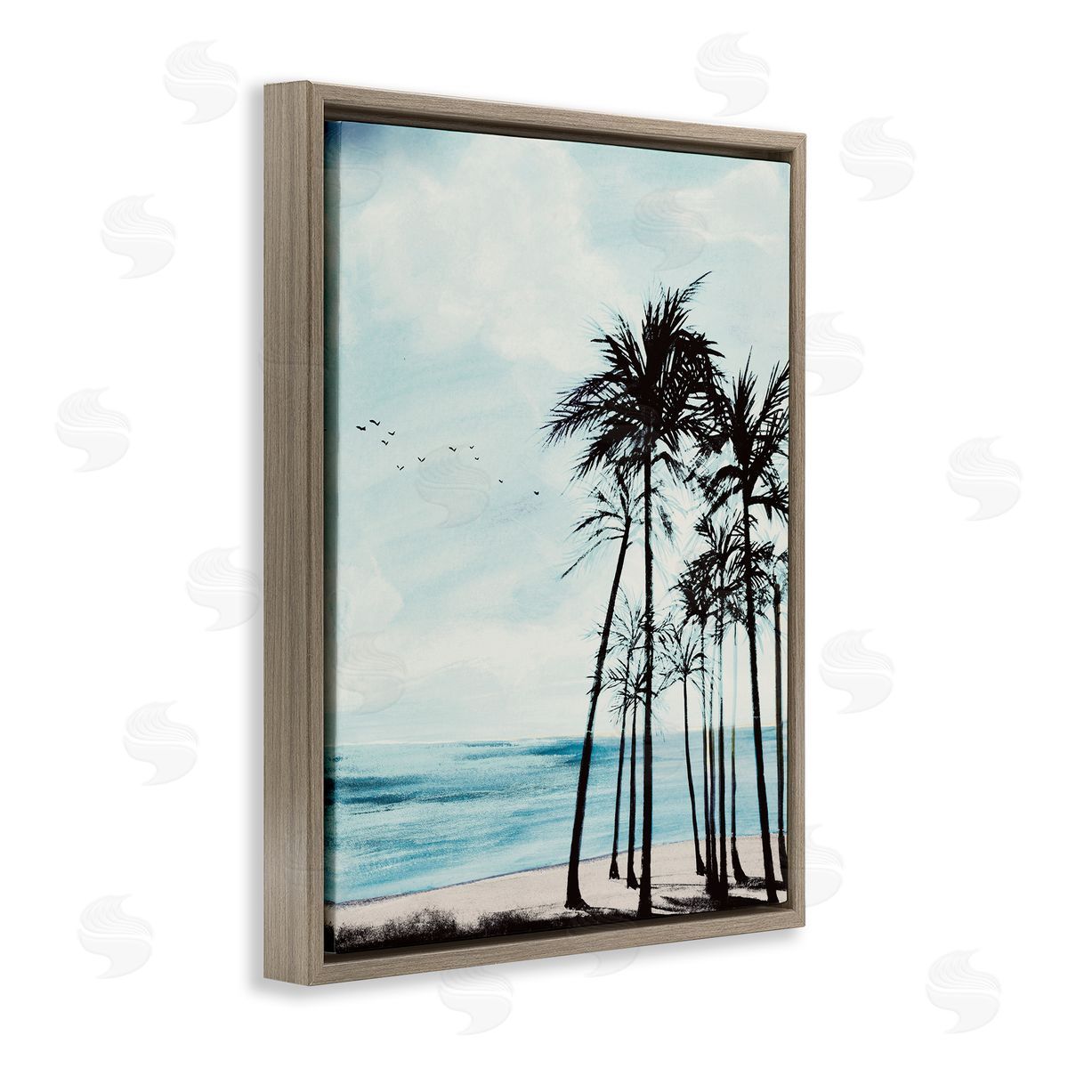 Summer Beach Silhouette Brown Floating Frame Canvas Wall Art, Home Decor by Linda Baliko