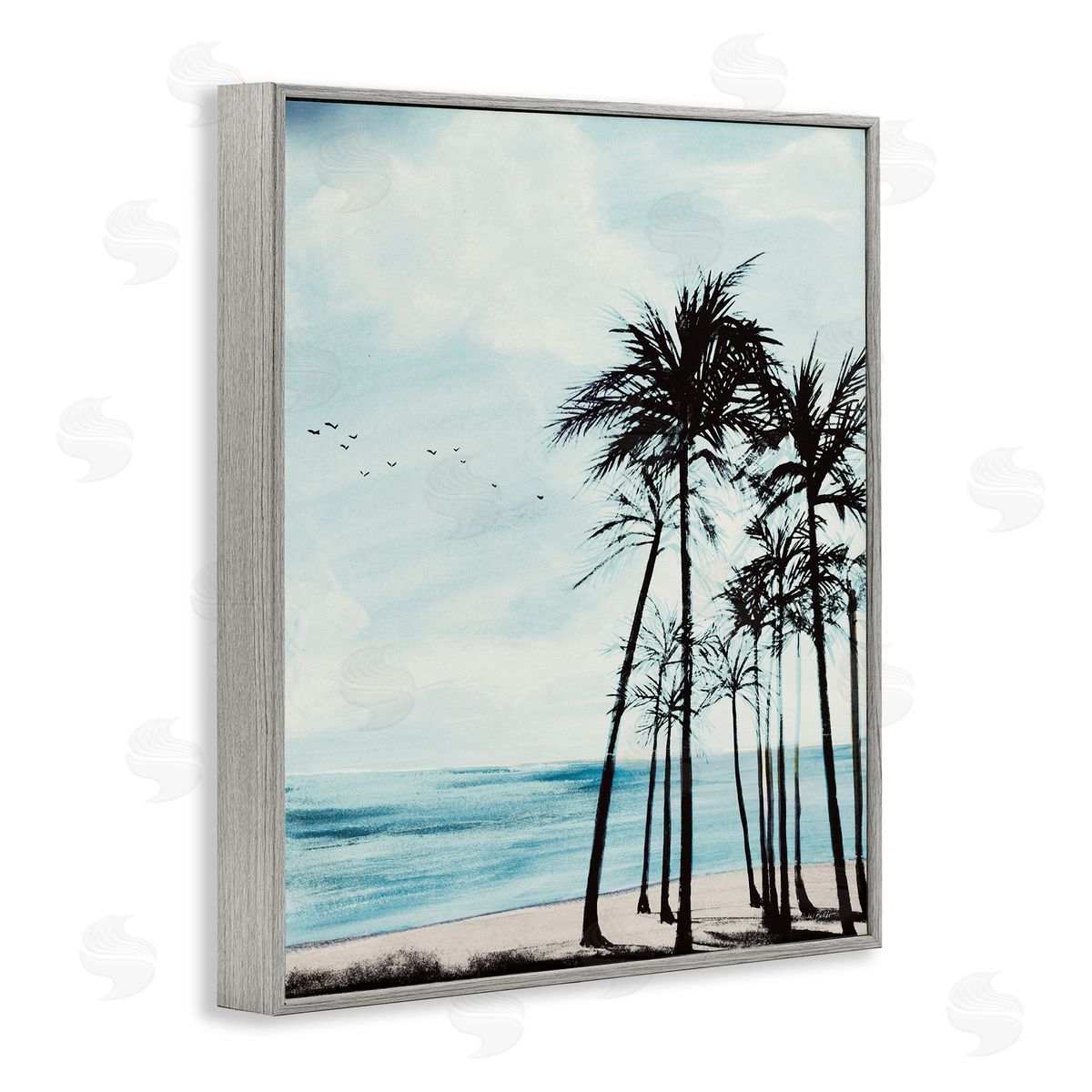 Summer Beach Silhouette Grey Frame Print Wall Art, Home Decor by Linda Baliko