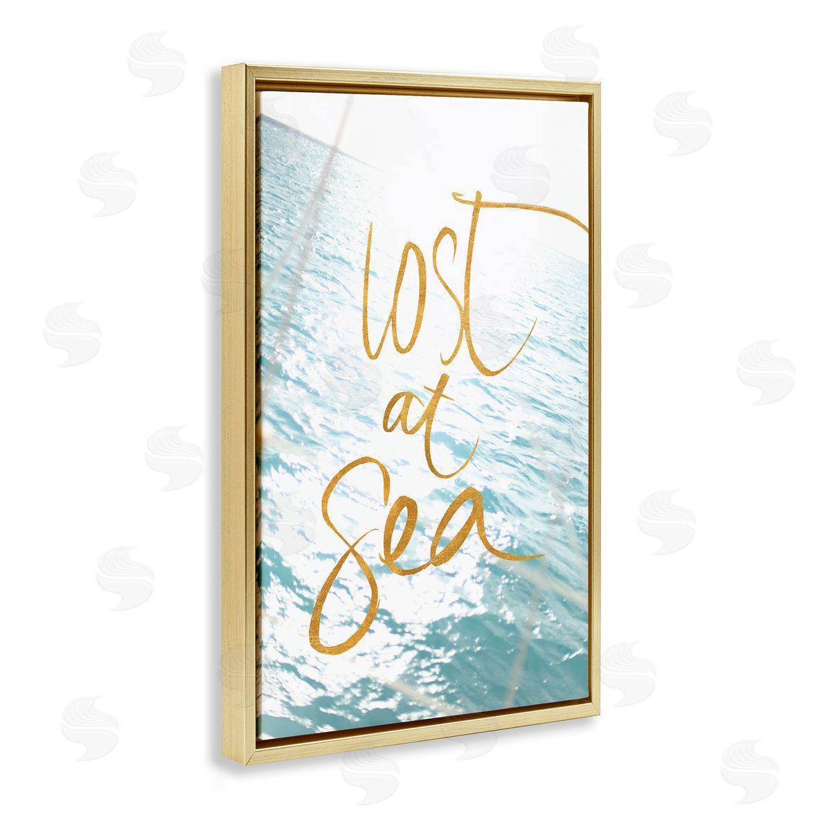 Lost At Sea Phrase Gold Floating Frame Canvas Wall Art, Home Decor by Susan Bryant
