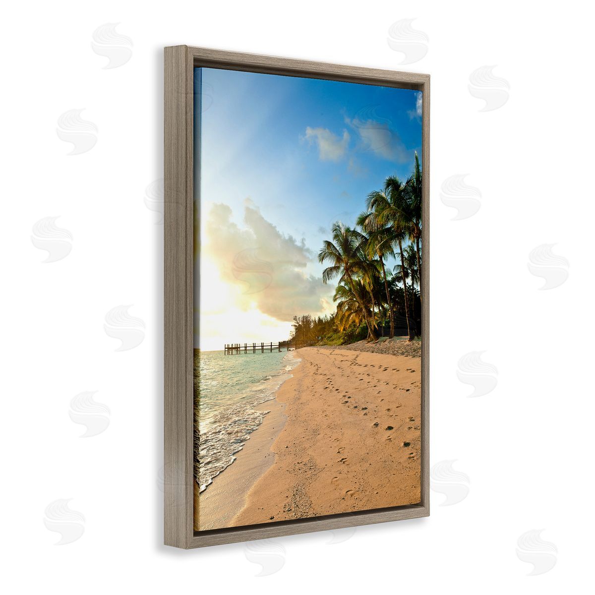 Sandy Footprints Shore Brown Floating Frame Canvas Wall Art, Home Decor by Susan Bryant
