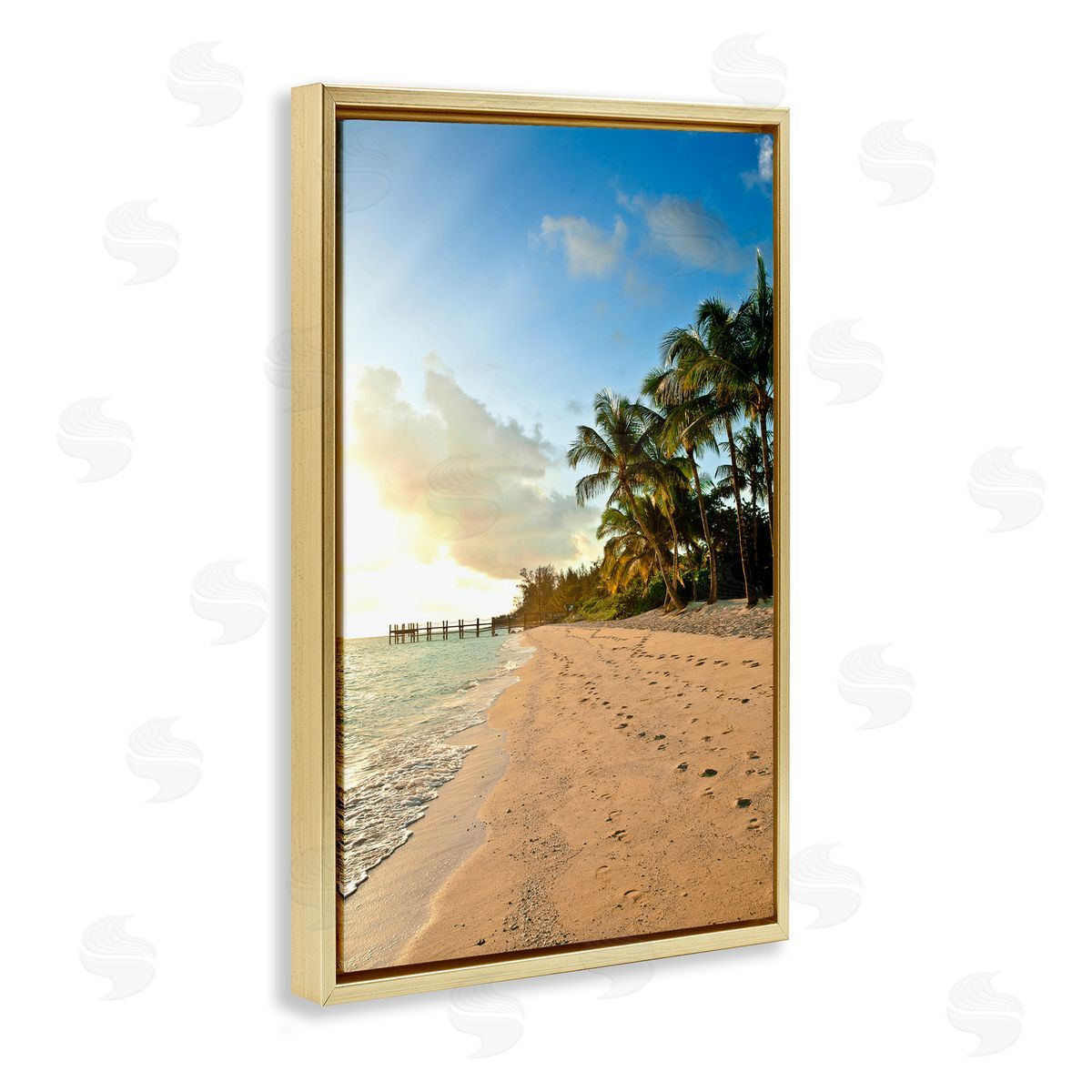 Sandy Footprints Shore Gold Floating Frame Canvas Wall Art, Home Decor by Susan Bryant