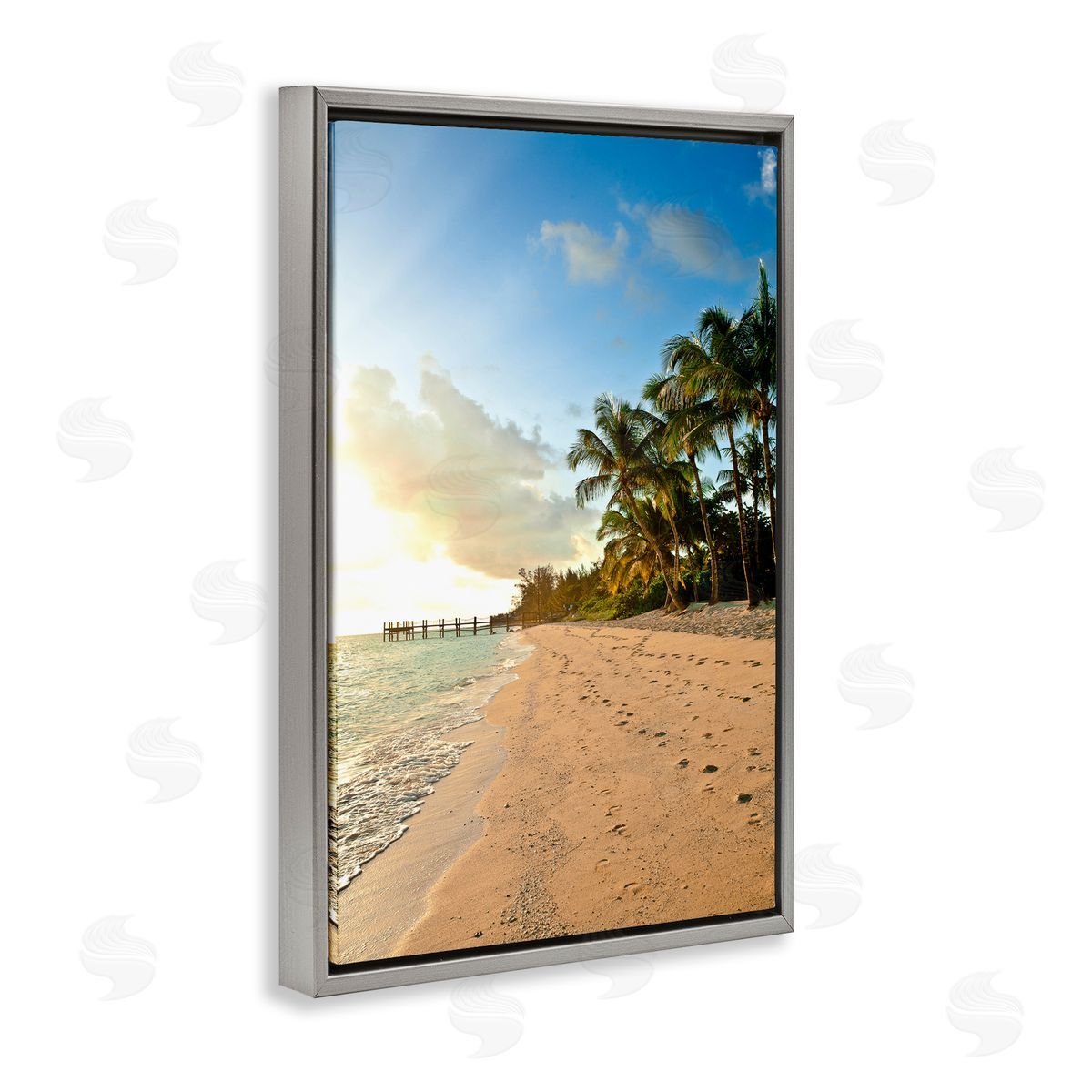 Sandy Footprints Shore Grey Floating Frame Canvas Wall Art, Home Decor by Susan Bryant