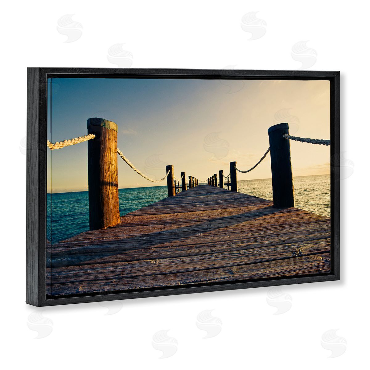 Summer Coastal Dock Black Floating Frame Canvas Wall Art, Home Decor by Susan Bryant