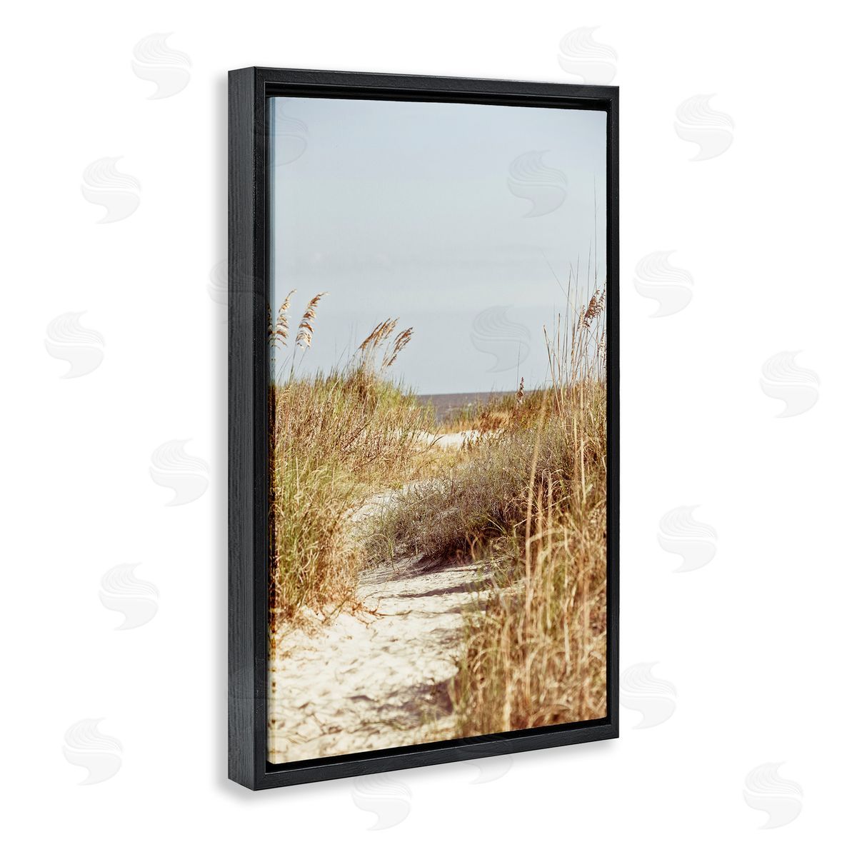 Sandy Path with Reeds Black Floating Frame Canvas Wall Art, Home Decor by Susan Bryant