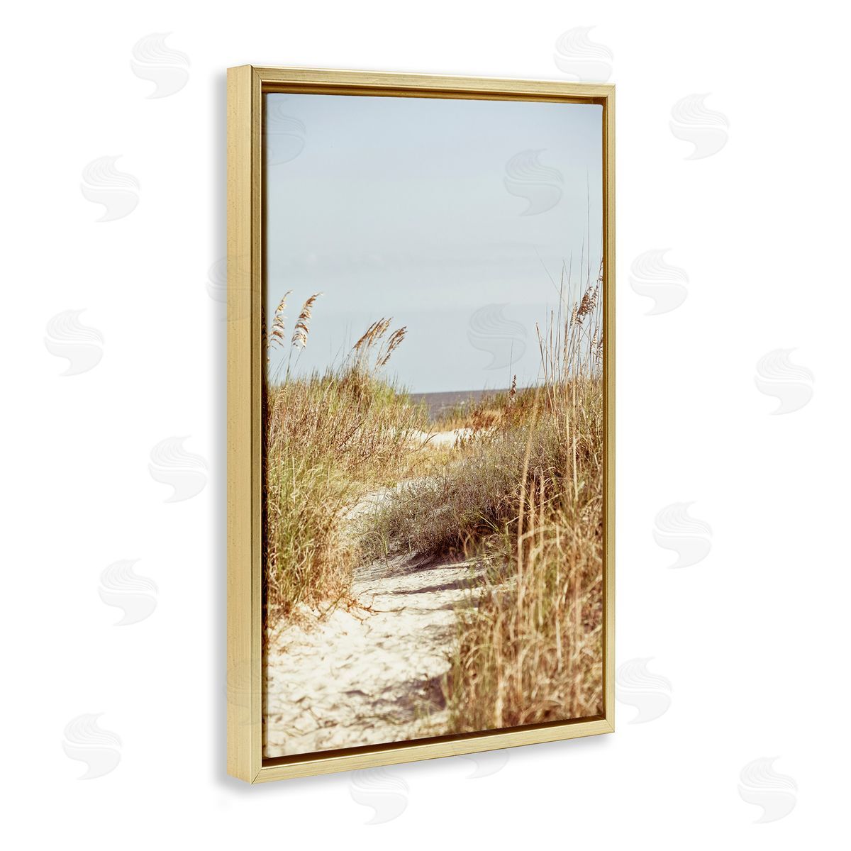 Sandy Path with Reeds Gold Floating Frame Canvas Wall Art, Home Decor by Susan Bryant