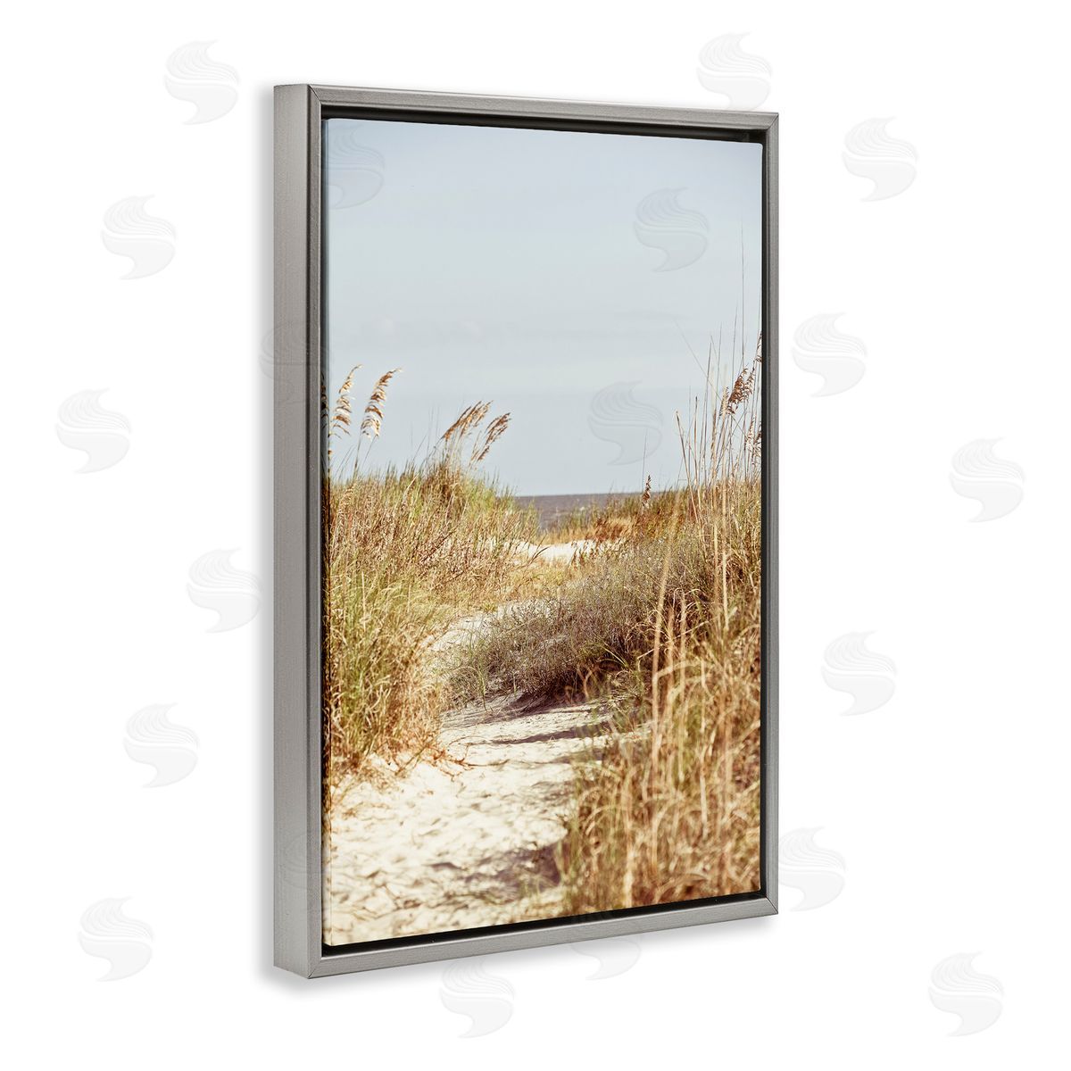 Sandy Path with Reeds Grey Floating Frame Canvas Wall Art, Home Decor by Susan Bryant