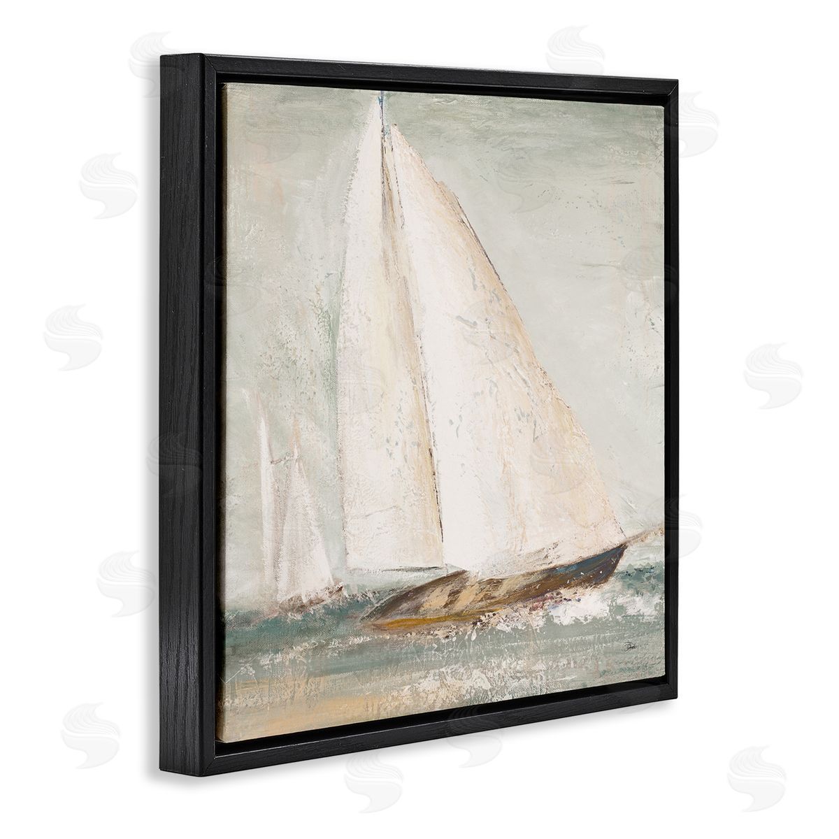 Vintage Splashing Sailboat Black Floating Frame Canvas Wall Art, Home Decor by Patricia Pinto