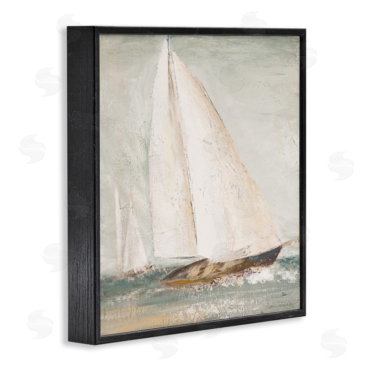 Vintage Splashing Sailboat Black Frame Print Wall Art, Home Decor by Patricia Pinto