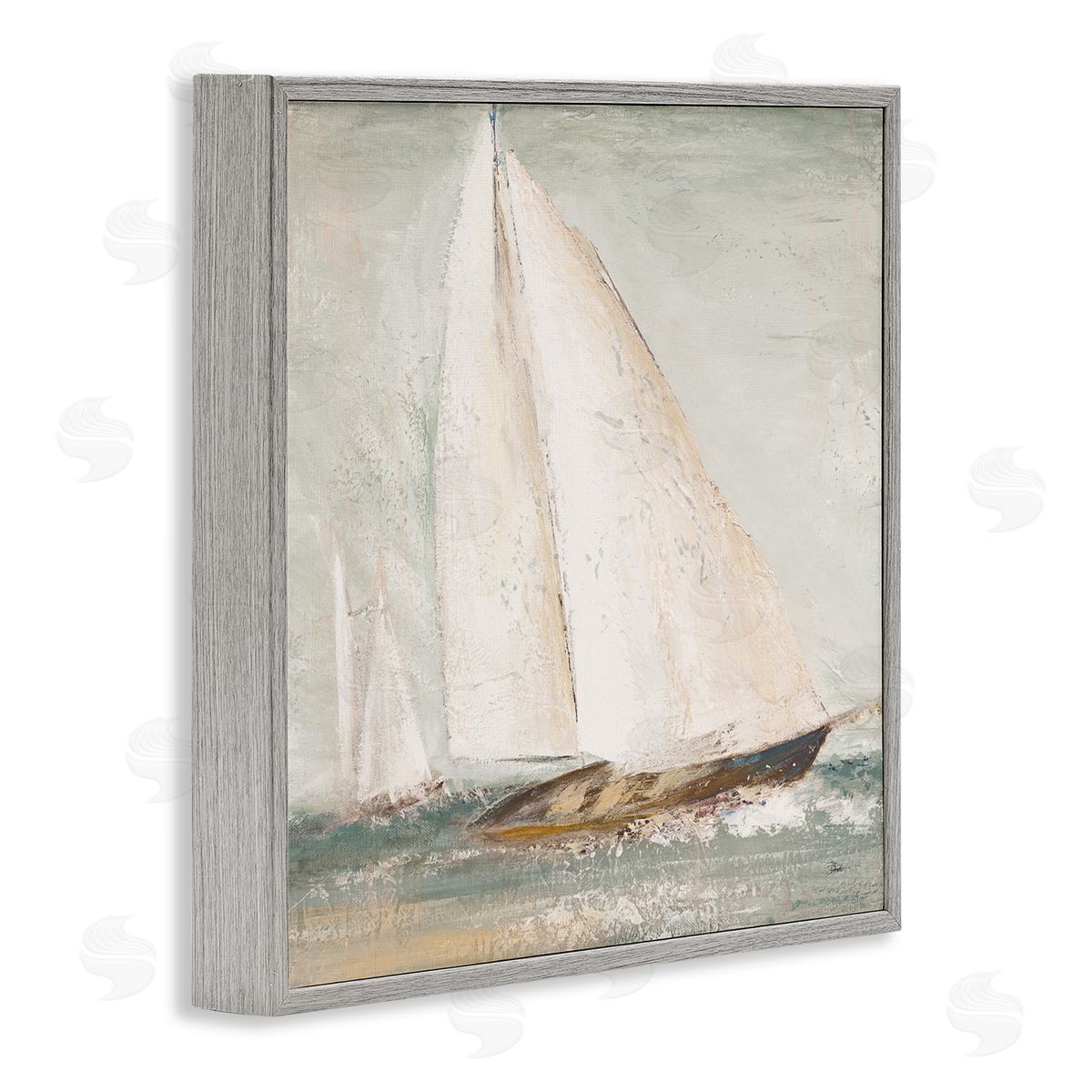 Vintage Splashing Sailboat Grey Frame Print Wall Art, Home Decor by Patricia Pinto