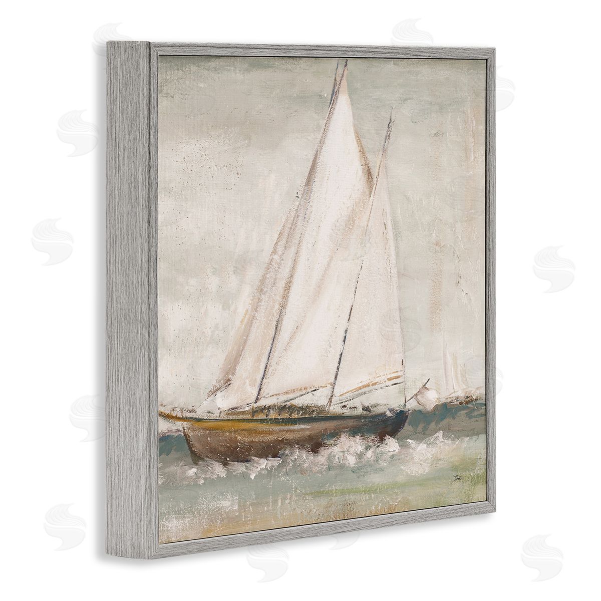 Traditional Sailboat Splash Grey Frame Print Wall Art, Home Decor by Patricia Pinto